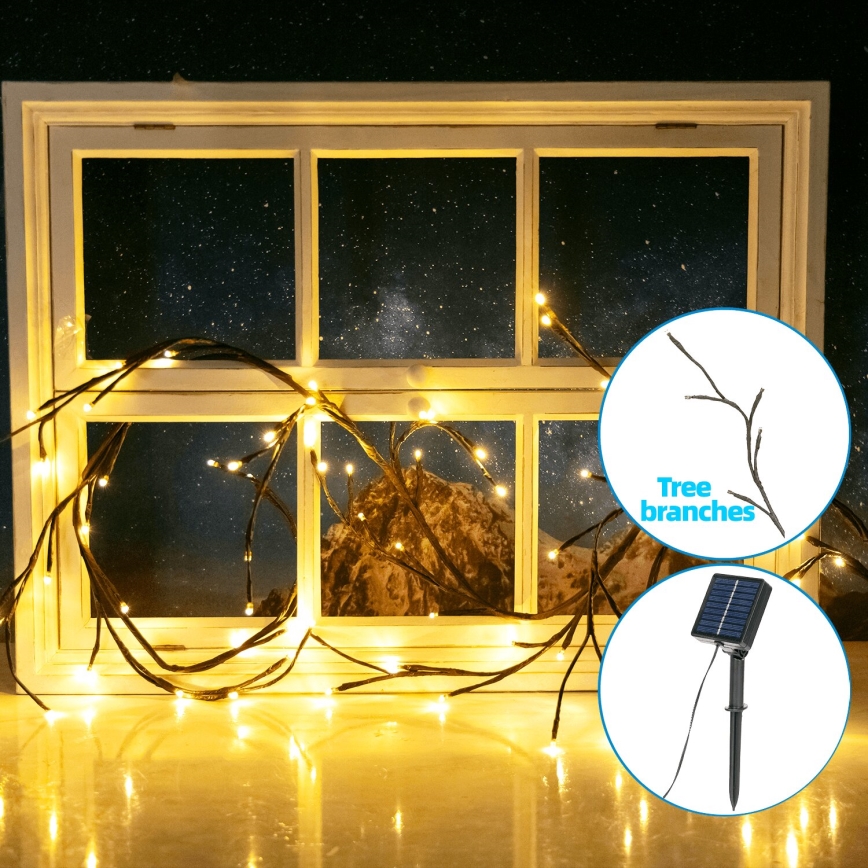 Aigostar - Corrente solar LED 72xLED/4m IP65 branco quente ramos de árvores