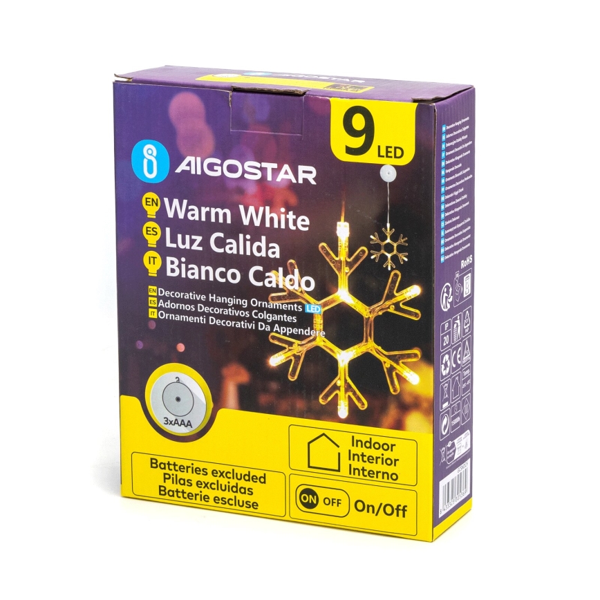 Aigostar - Decoração de Natal LED LED/3xAAA branco quente floco de neve 19cm