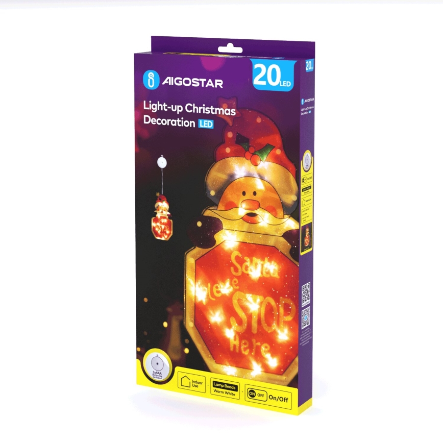 Aigostar - Decoração de Natal LED LED/3xAAA Pai Natal com cartaz 45cm