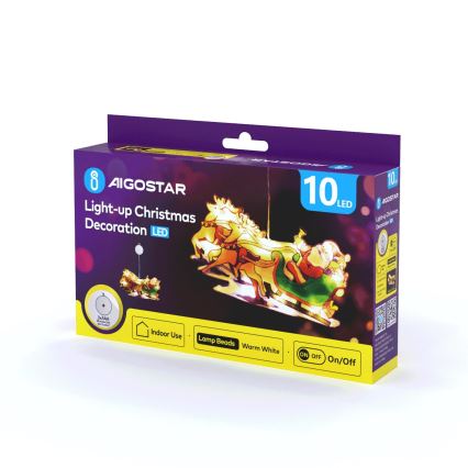 Aigostar - Decoração de Natal LED LED/3xAAA Pai Natal com renas 13,4cm
