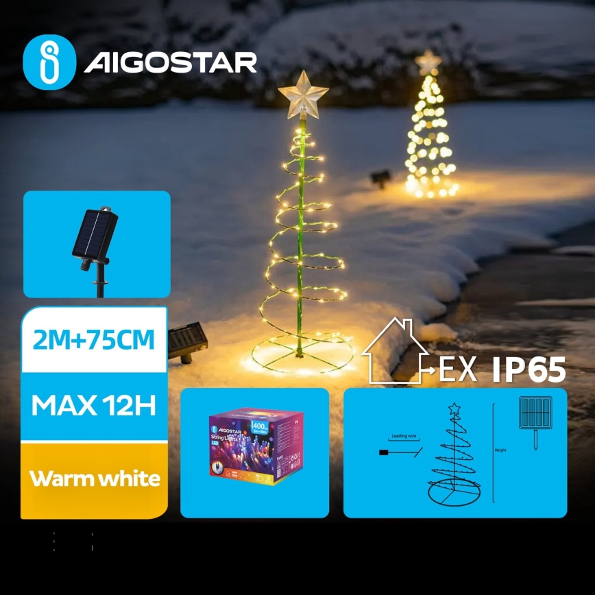 Aigostar - Decoração de Natal Solar LED LED/0,26W/3,7V 75cm IP65 branco quente