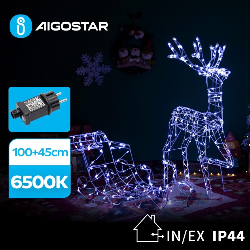 Aigostar - Decoração LED Exterior LED/3,6W/31/230V 6500K 90/45cm IP44 rena com trenó