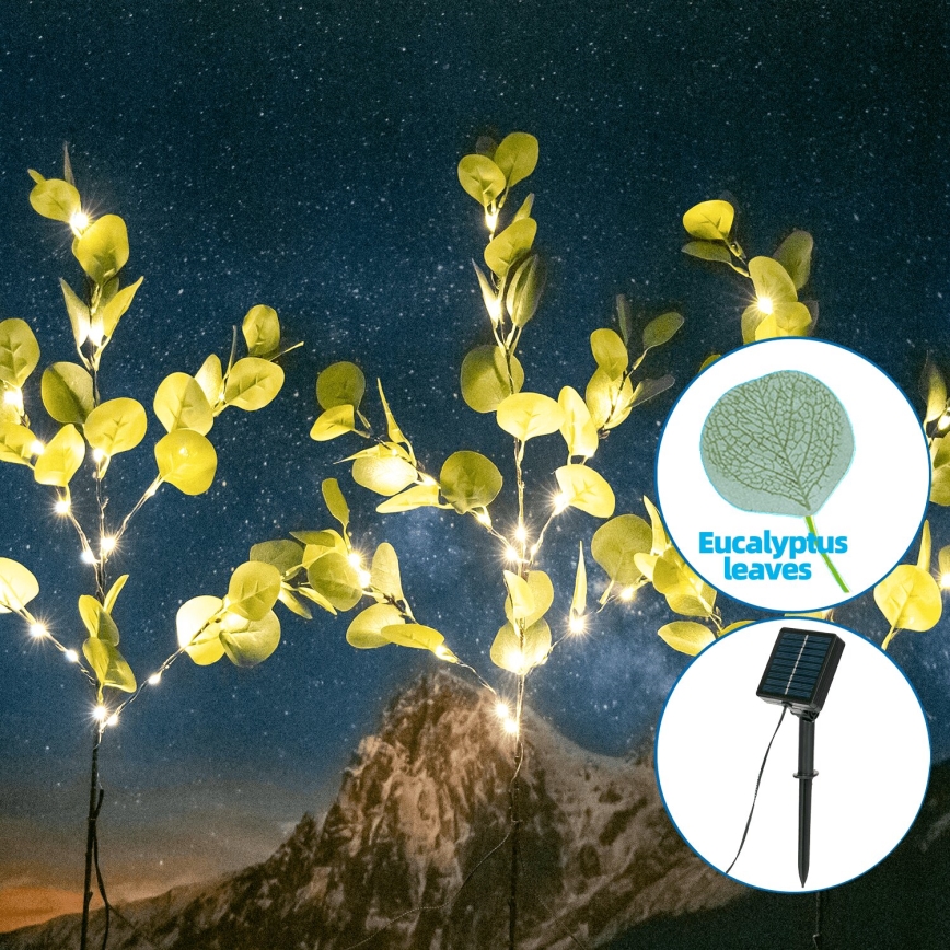 Aigostar - Decoração solar LED 60xLED/3,5m IP65 branco quente eucalipto