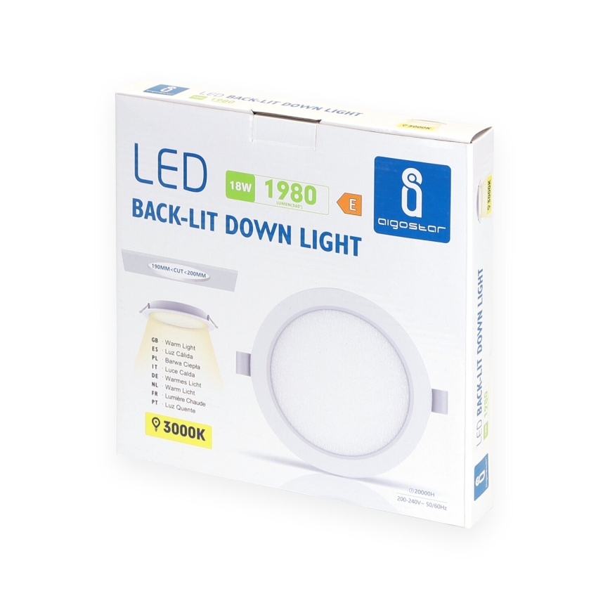 Aigostar - Foco de encastrar LED LED/18W/230V 3000K diâmetro 27,5 cm branco