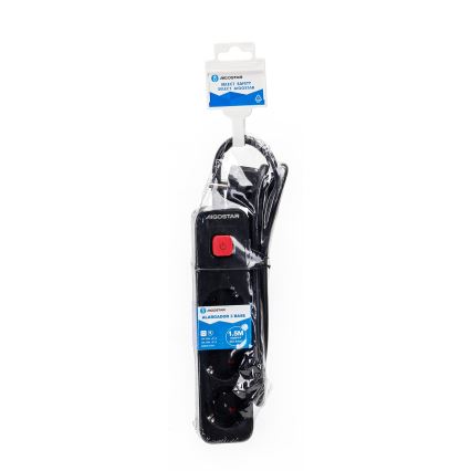 Aigostar - Extensão com interruptor 3P Tipo F 1,5m SCHUKO preta