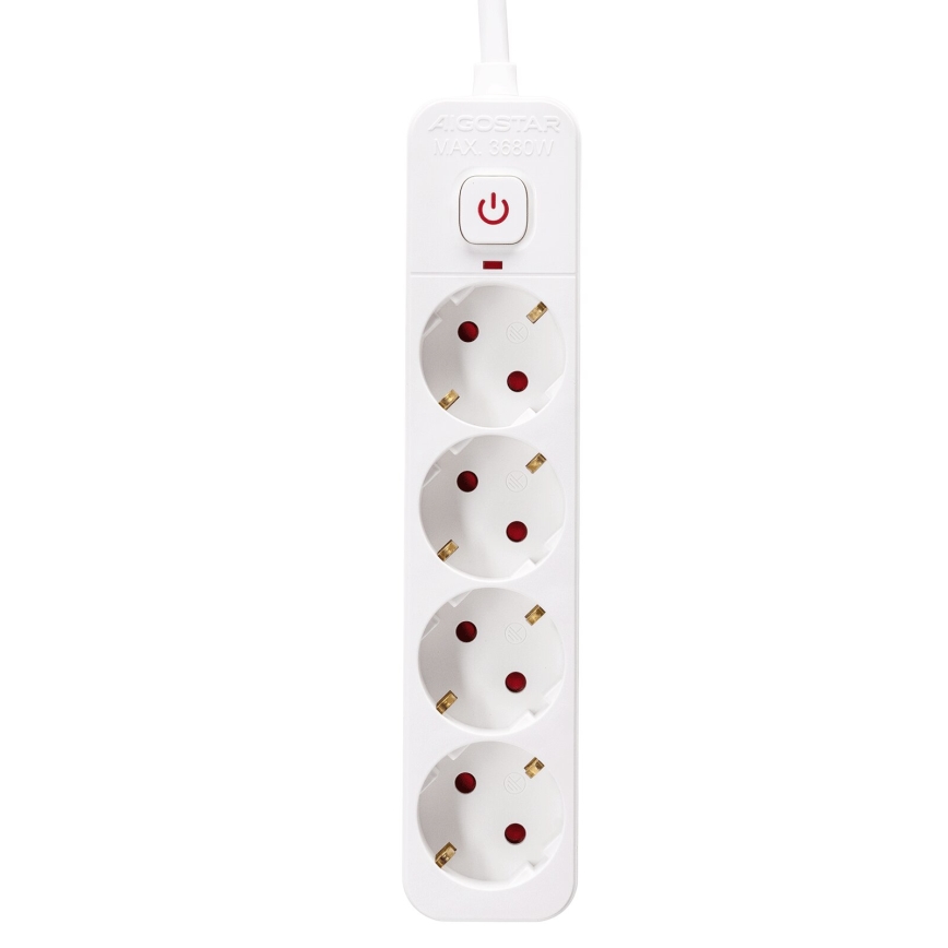 Aigostar - Extensão com interruptor 4 tomadas Tipo F 5m SCHUKO branco