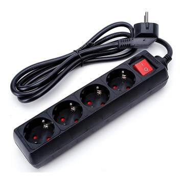 Aigostar - Extensão com interruptor 4Z 1,5m preto