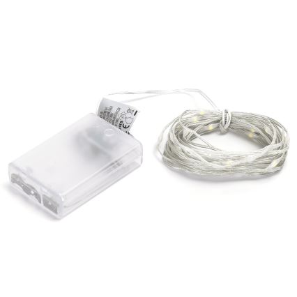 Aigostar - Fio de luzes LED de Natal 50xLED/3xAA 5,3m branco frio