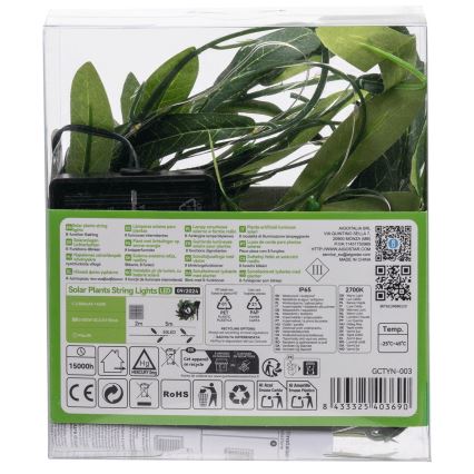 Aigostar - Fio de luz solar LED 50xLED/7m IP65 300 mAh branco quente olive