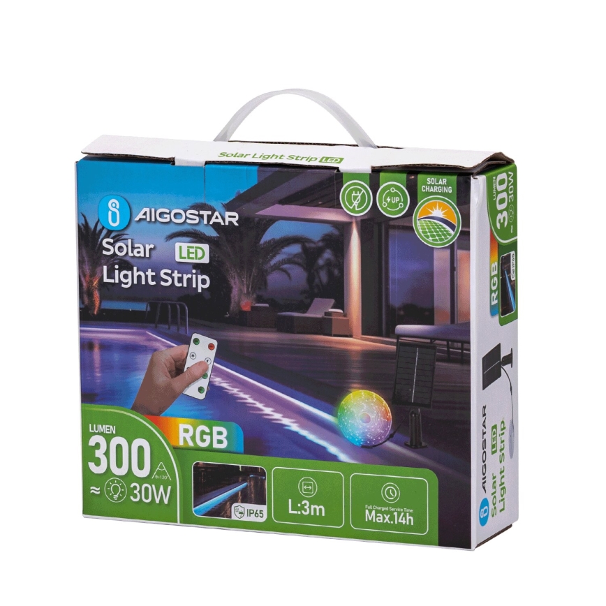Aigostar - Fita solar LED RGB regulável LED/1,6W/3,2V 5 m IP65 + comando