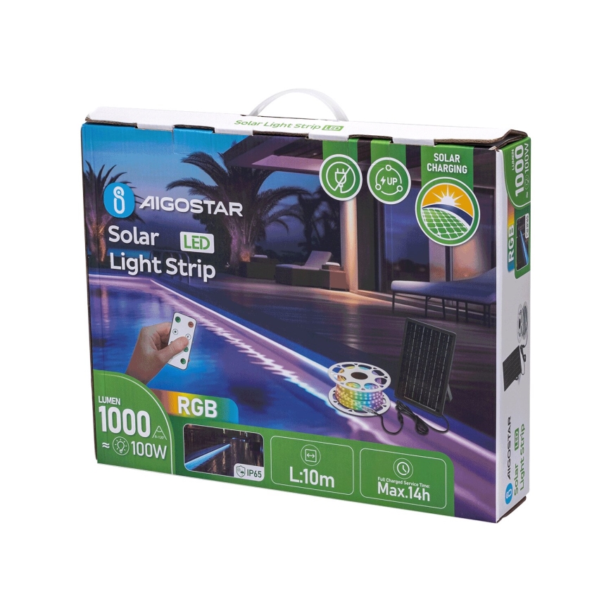 Aigostar - Fita solar LED RGB regulável LED/10W/3,2V 10 m IP65 + comando