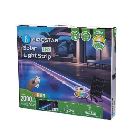 Aigostar - Fita solar LED RGB regulável LED/20W/3,2V 20 m IP65 + comando