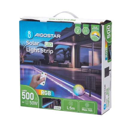 Aigostar - Fita solar LED RGB regulável LED/5W/3,2V 7 m IP65 + comando