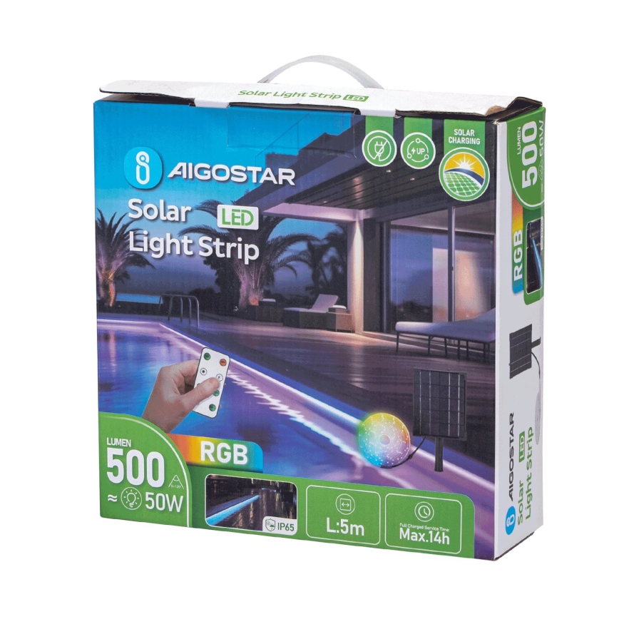 Aigostar - Fita solar LED RGB regulável LED/5W/3,2V 7 m IP65 + comando