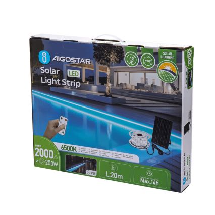 Aigostar - Fita solar LED regulável LED/20W/3,2V 20 m 6500K IP65 + comando
