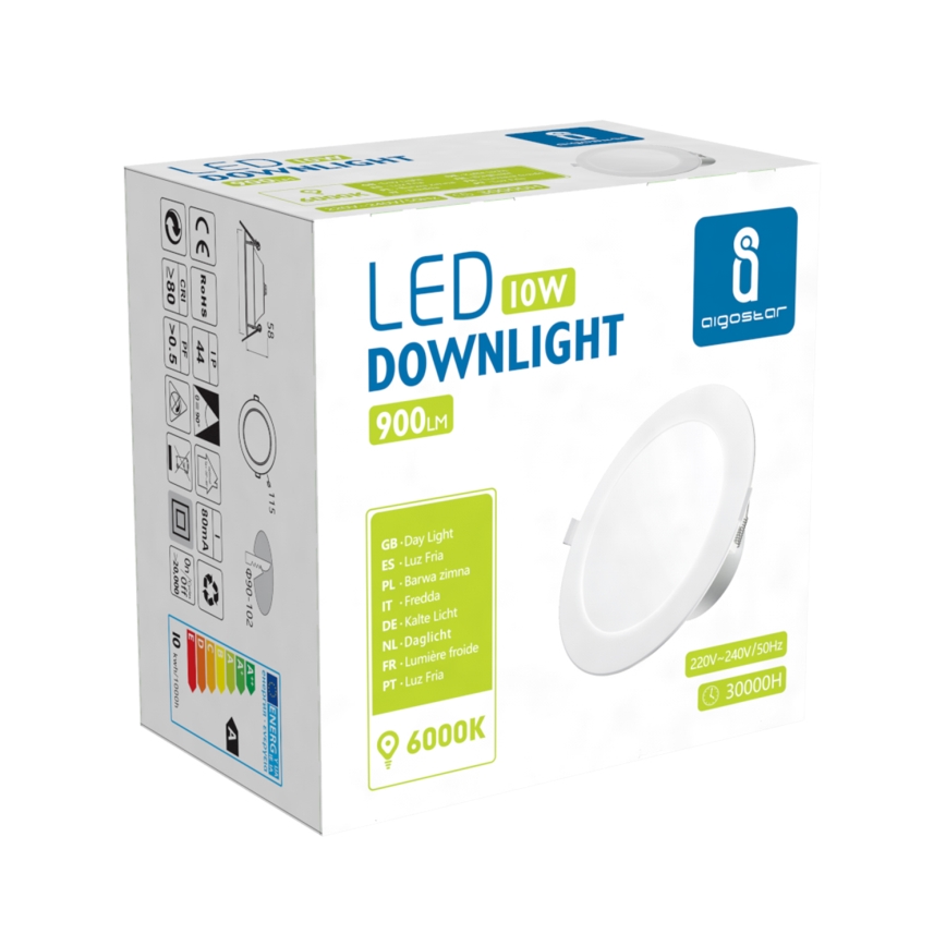 Aigostar - Foco de encastrar LED para casa de banho  LED/10W/230V 6000K IP44 diâmetro 11,5 cm branco