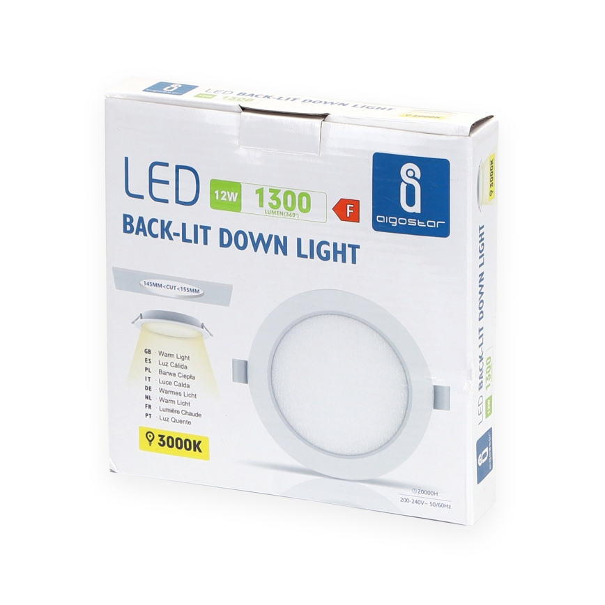 Aigostar - Foco de encastrar LED LED/12W/230V 3000K diâmetro 17,5 cm branco