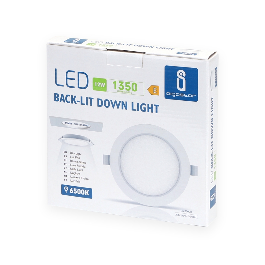 Aigostar - Foco de encastrar LED LED/12W/230V 6500K diâmetro 17,5 cm branco