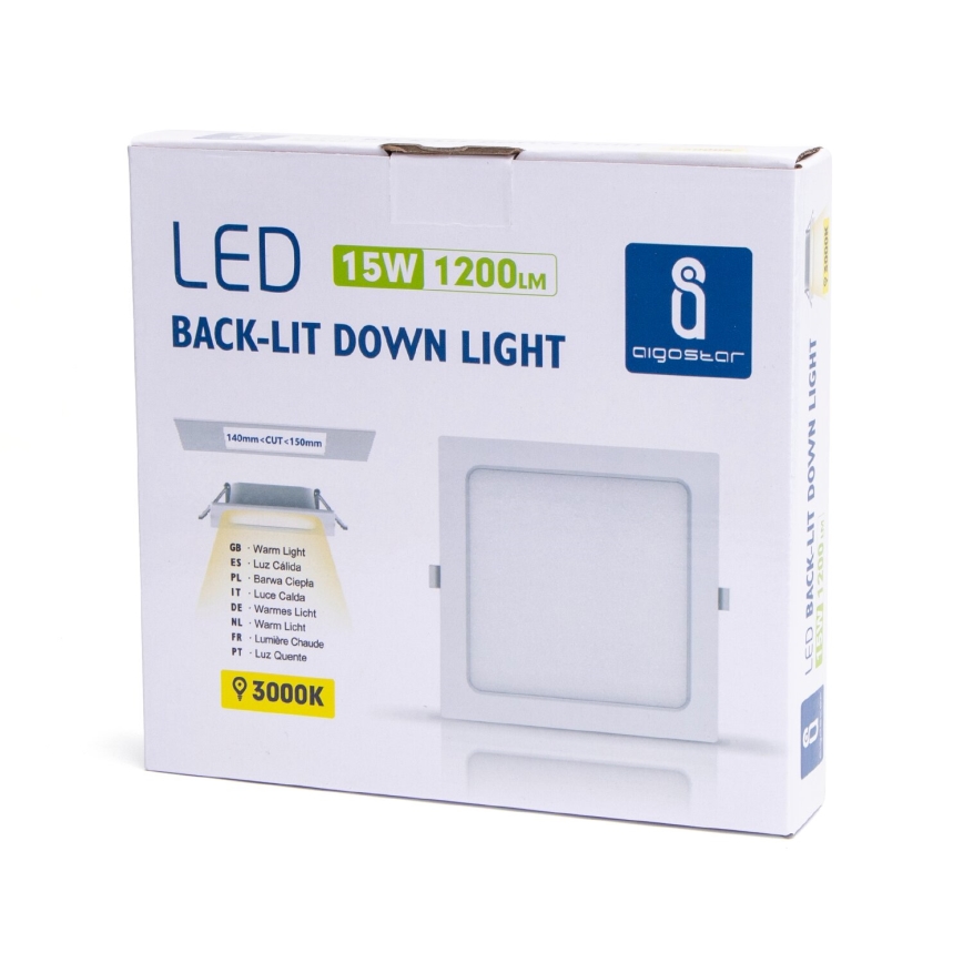 Aigostar - Foco de encastrar LED LED/15W/230V 17,5x17,5 cm 3000K branco