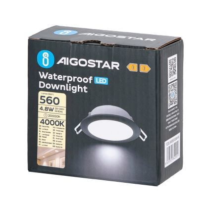 Aigostar - Foco de encastrar LED para casa de banho  LED/4,8W/230V 4000K preto IP65