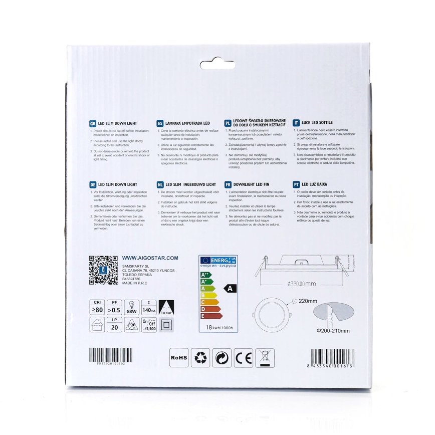Aigostar - Foco de encastrar LED ULTRATHIN LED/18W/230V 4000K branco