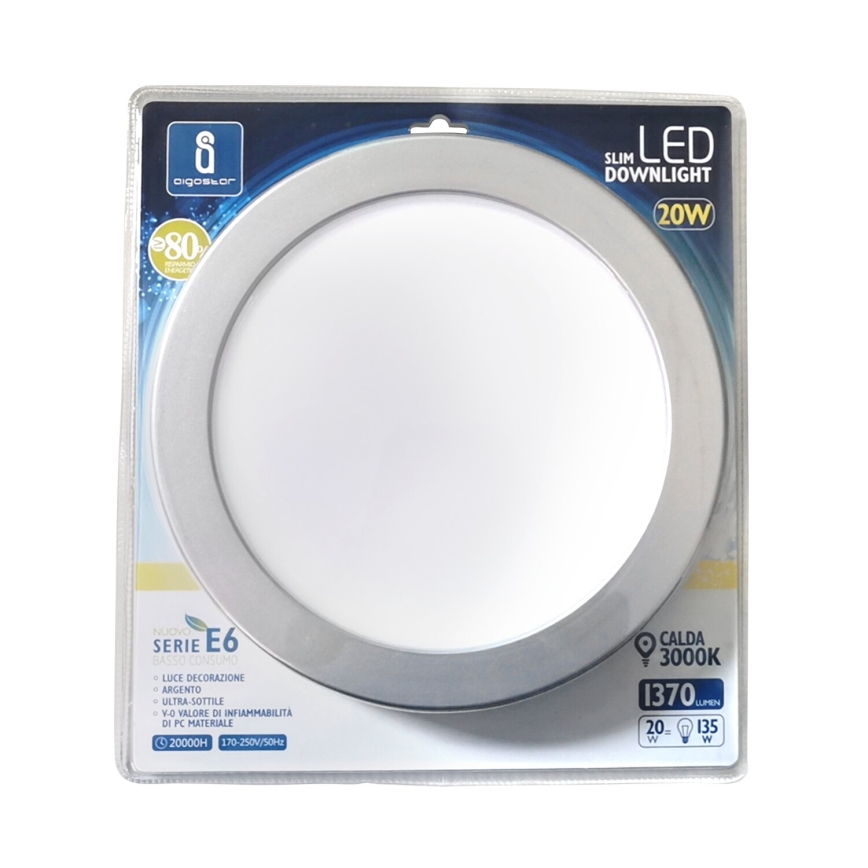 Aigostar - Foco de encastrar LED ULTRATHIN LED/20W/230V 3000K cromado mate