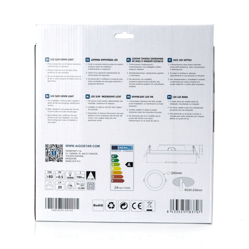 Aigostar - Foco de encastrar LED ULTRATHIN LED/24W/230V 4000K branco
