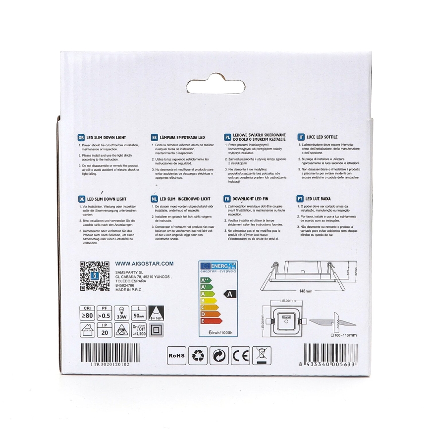 Aigostar - Foco de encastrar LED ULTRATHIN LED/6W/230V 6000K branco