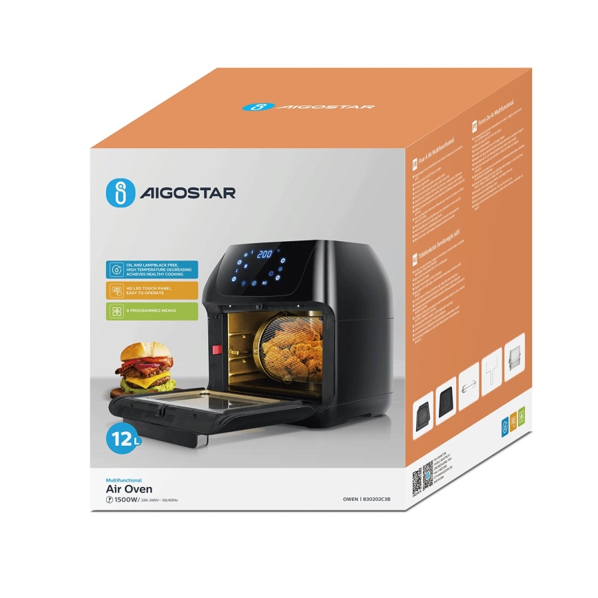 Aigostar - Forno de ar quente 1400W/230V 12l preto