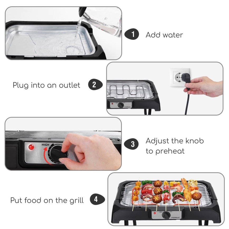 Aigostar - Grelhador elétrico com um suporte 2000W/230V preto