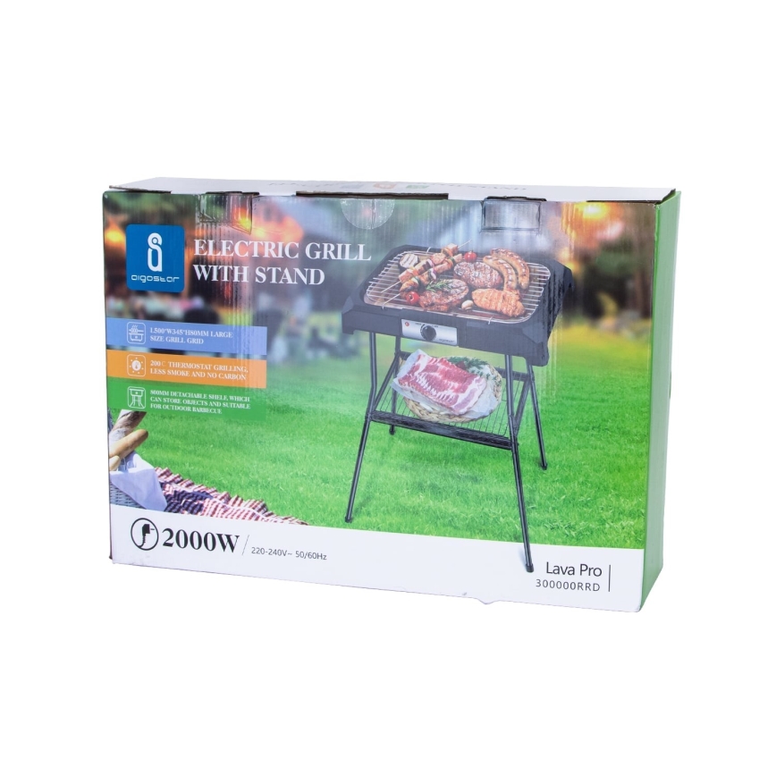 Aigostar - Grelhador elétrico com um suporte 2000W/230V preto