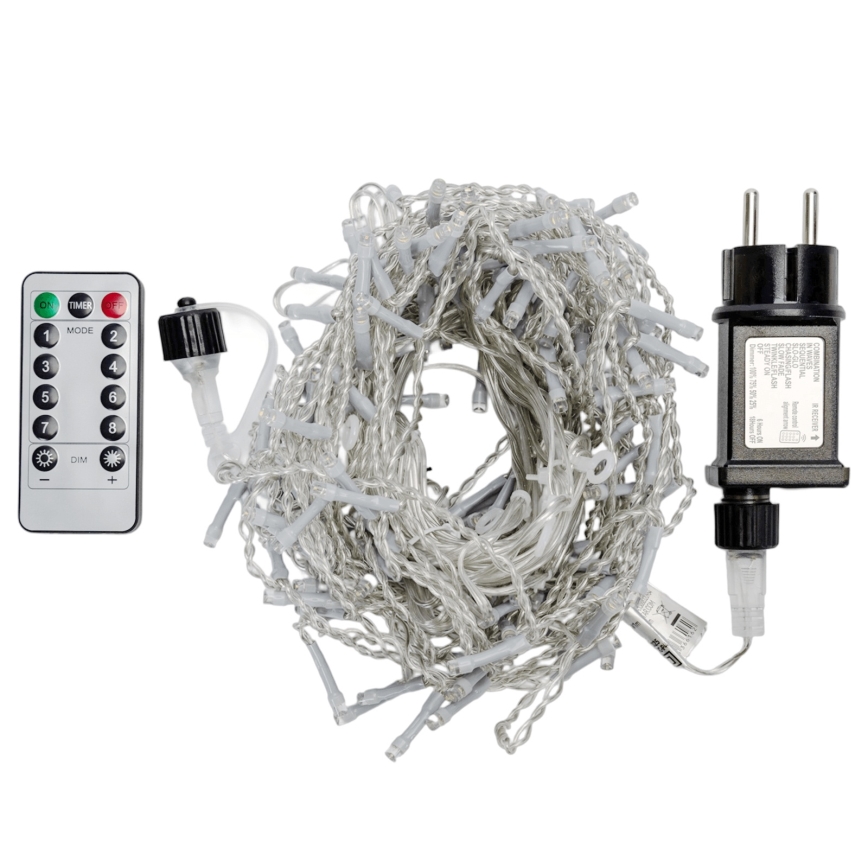 Aigostar - Cordão de luzes de Natal LED para exterior 150 LEDs/6W/230V/8 funções 1,5x1m IP44 branco quente + controlo remoto