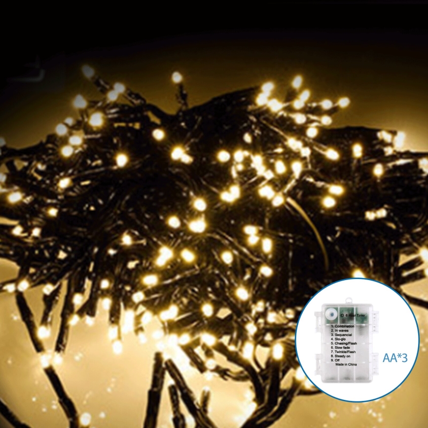 Aigostar - Guirlanda de Natal LED para Exterior 50xLED/8 funções 3xAA 5,3m IP44 branco quente