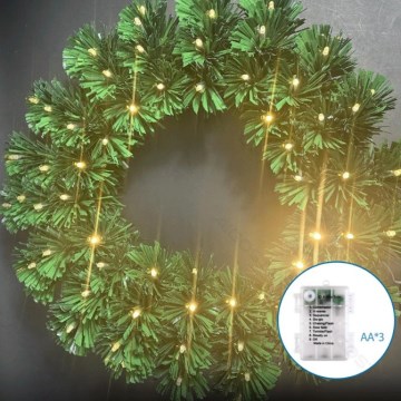 Aigostar - Guirlanda de Natal LED para exterior, 72 LEDs, 3xAA, Ø 50 cm, IP44, branco quente