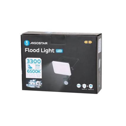 Aigostar - Holofote LED com sensor LED/30W/230V 6500K IP65 preto