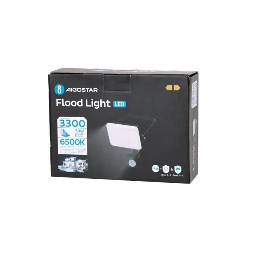 Aigostar - Holofote LED com sensor LED/30W/230V 6500K IP65 preto