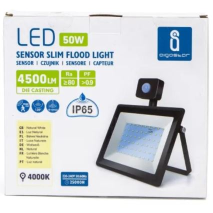 Aigostar - Holofote LED com sensor LED/50W/230V 4000K IP65 preto