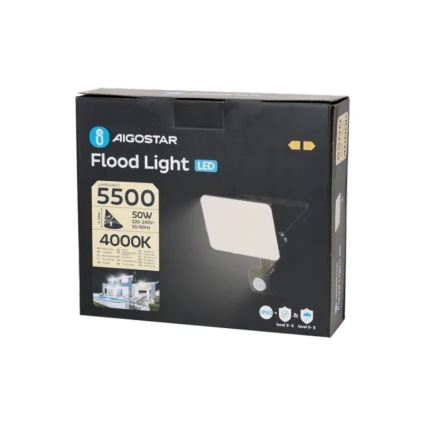 Aigostar - Holofote LED com sensor LED/50W/230V 4000K IP65 preto