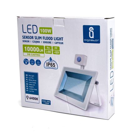 Aigostar - Holofote LED com um sensor LED/100W/230V 6400K IP65 branco