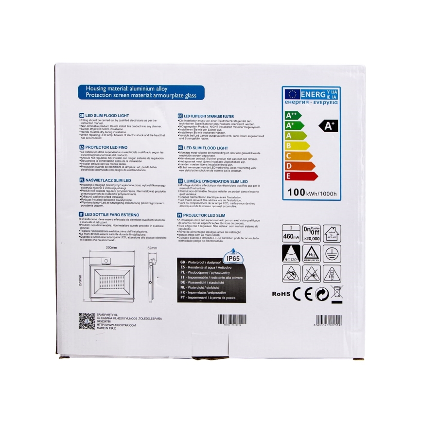Aigostar - Holofote LED com um sensor LED/100W/230V 6400K IP65 branco