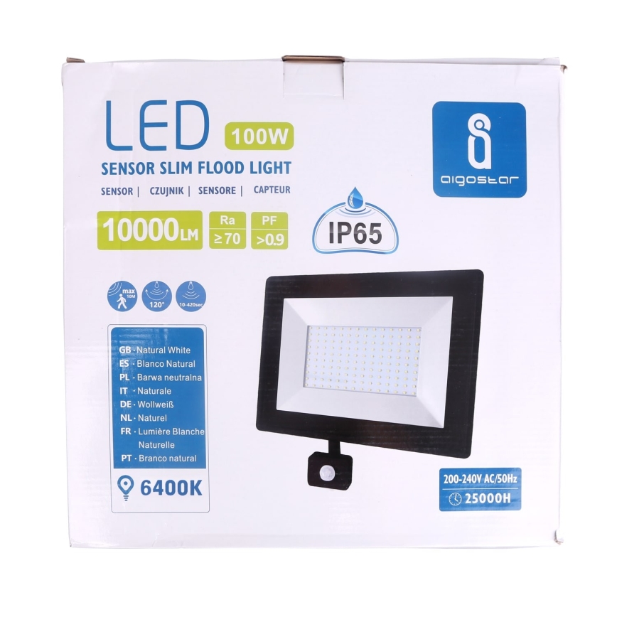 Aigostar - Holofote LED com um sensor LED/100W/230V IP65 preto