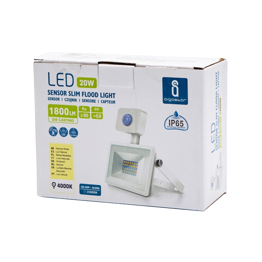 Aigostar - Holofote LED com um sensor LED/20W/230V 4000K IP65 branco