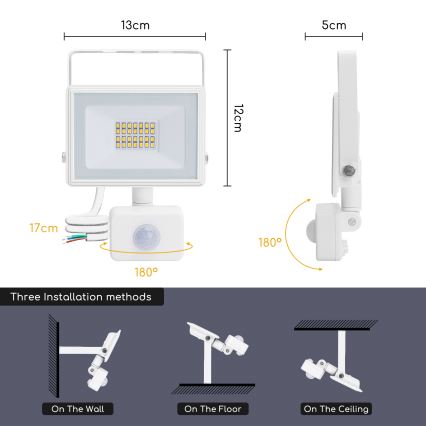 Aigostar - Holofote LED com um sensor LED/20W/230V 4000K IP65 branco
