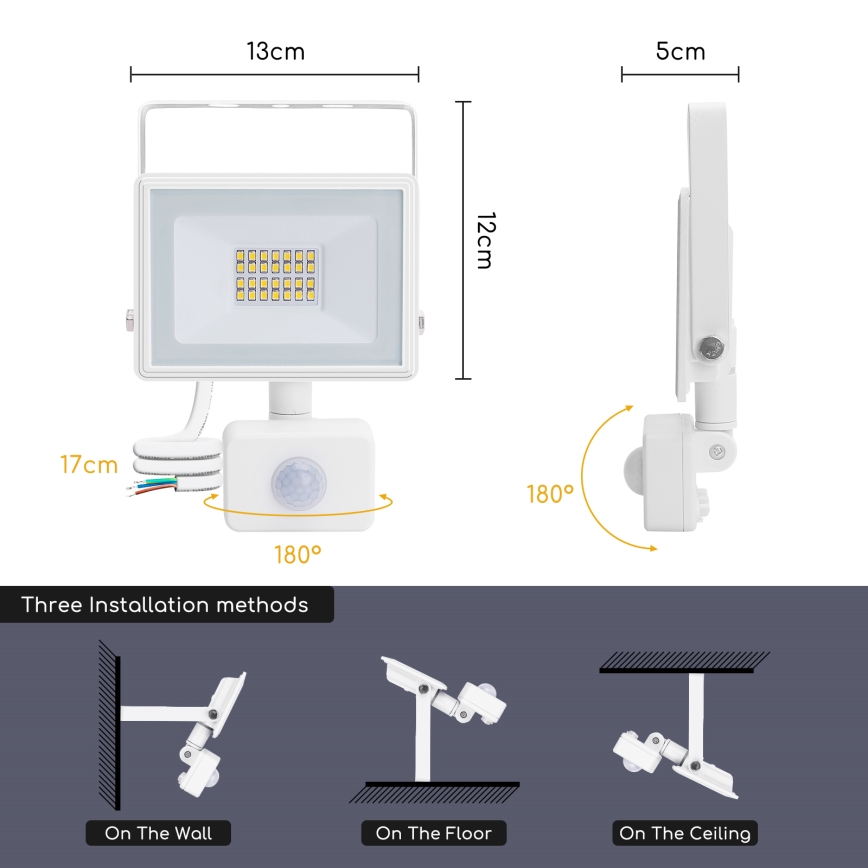 Aigostar - Holofote LED com um sensor LED/20W/230V 4000K IP65 branco