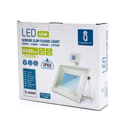 Aigostar - Holofote LED com um sensor LED/50W/230V 6400K IP65 branco