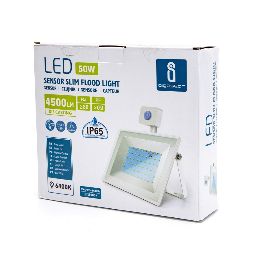 Aigostar - Holofote LED com um sensor LED/50W/230V 6400K IP65 branco