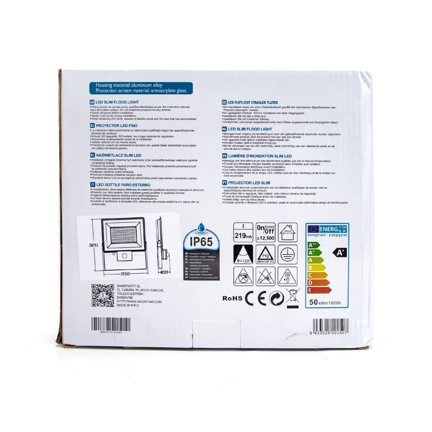 Aigostar - Holofote LED com um sensor LED/50W/230V 6400K IP65 branco