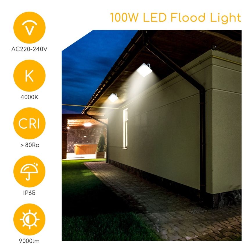 Aigostar - Holofote LED LED/100W/230V cinzento 4000K IP65