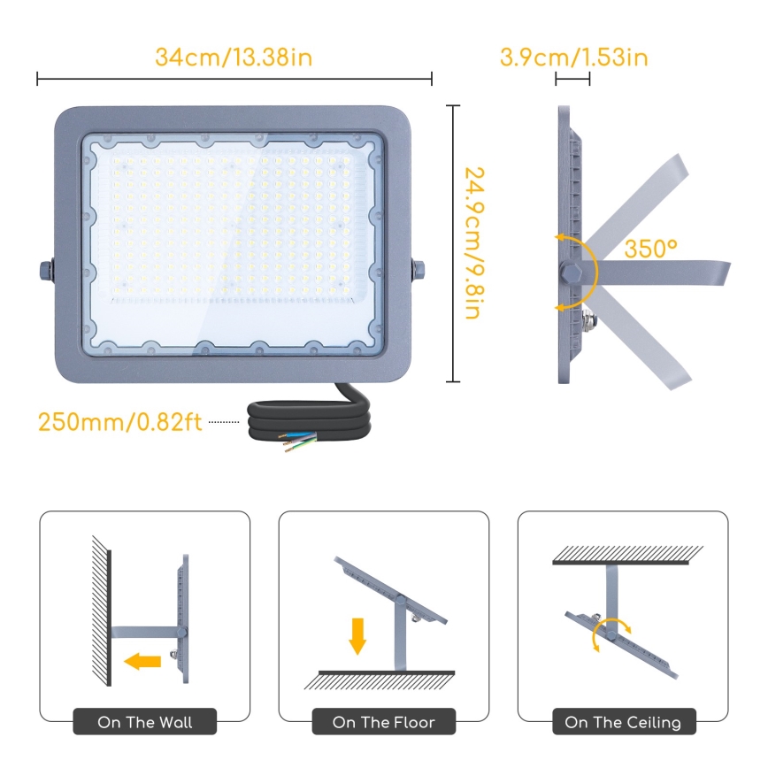 Aigostar - Holofote LED LED/150W/230V cinzento 6500K IP65