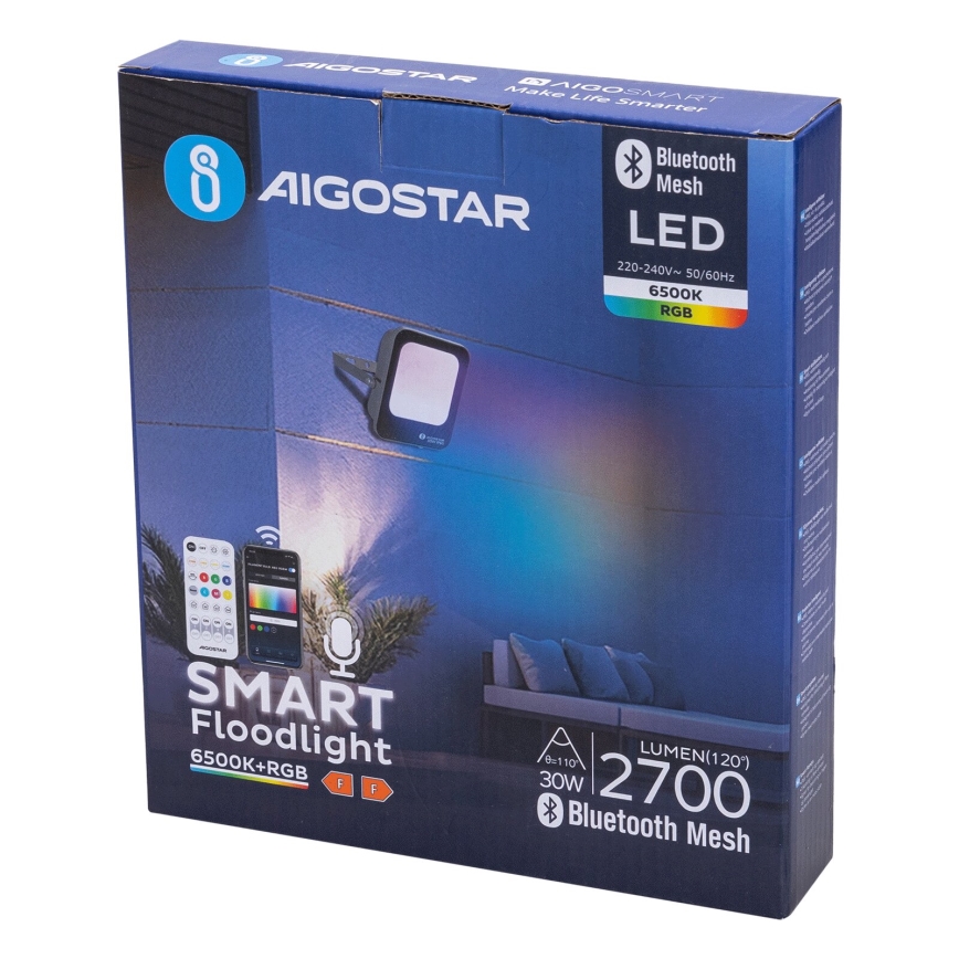 Aigostar - Holofote LED RGBW regulável MESH Inteligente LED/30W/230V 6500K IP65 + comando